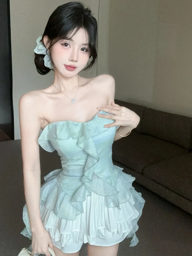 Princess Style Sweet High Waist Pleated Skirt Two-Piece Set Women's Summer New Fashion Irregular One-Shoulder Tube Top
Princess Style Sweet High Waist Pleated Skirt Two-Piece Set Women's Summer New Fashion Irregular One-Shoulder Tube Top