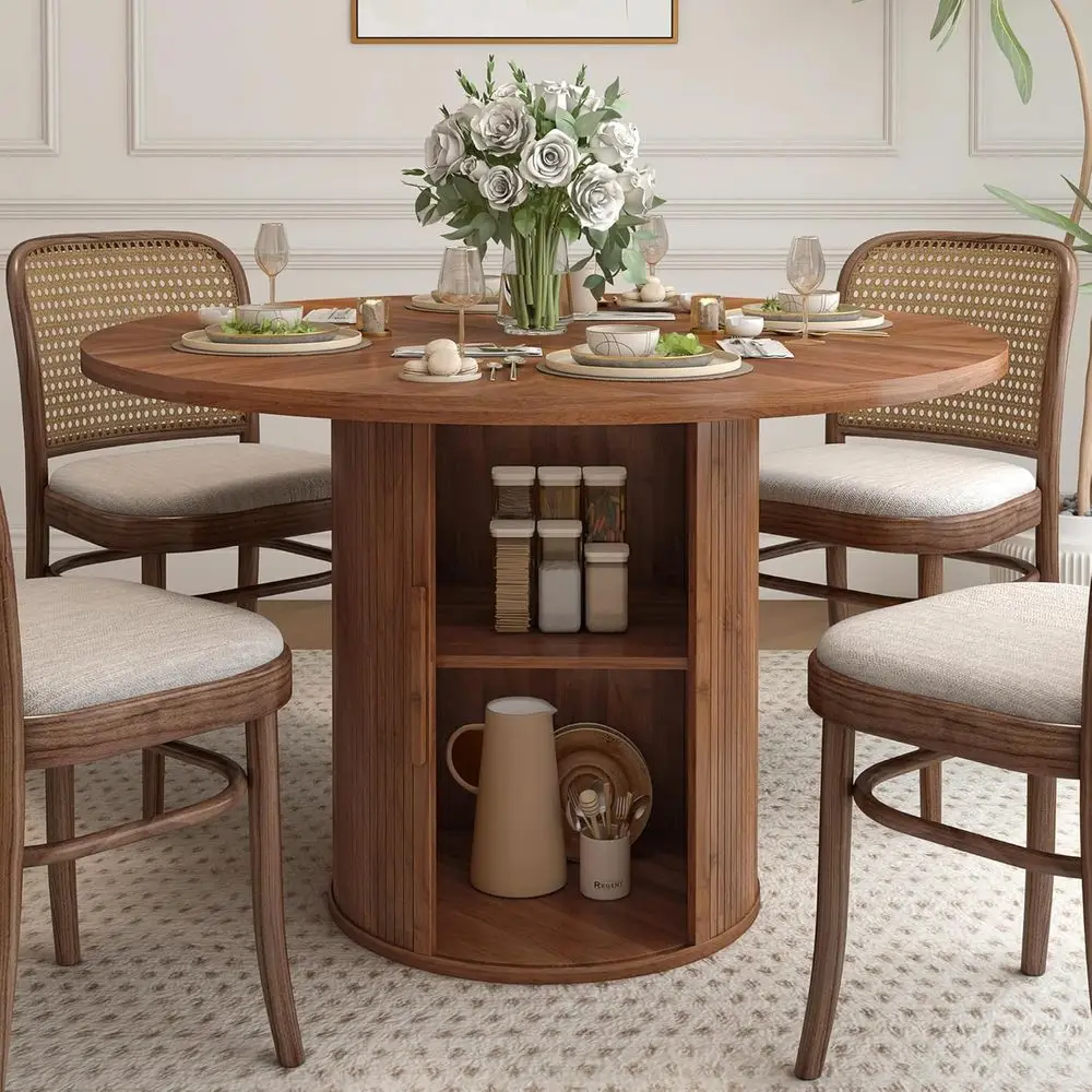 47 inch Round Dining Table or 4, Kitchen Table Dinner Table with 2-Layer Storage Shel and Wood Slide Door or Home Dining Room Li
47 inch Round Dining Table or 4, Kitchen Table Dinner Table with 2-Layer Storage Shel and Wood Slide Door or Home Dining Room Li