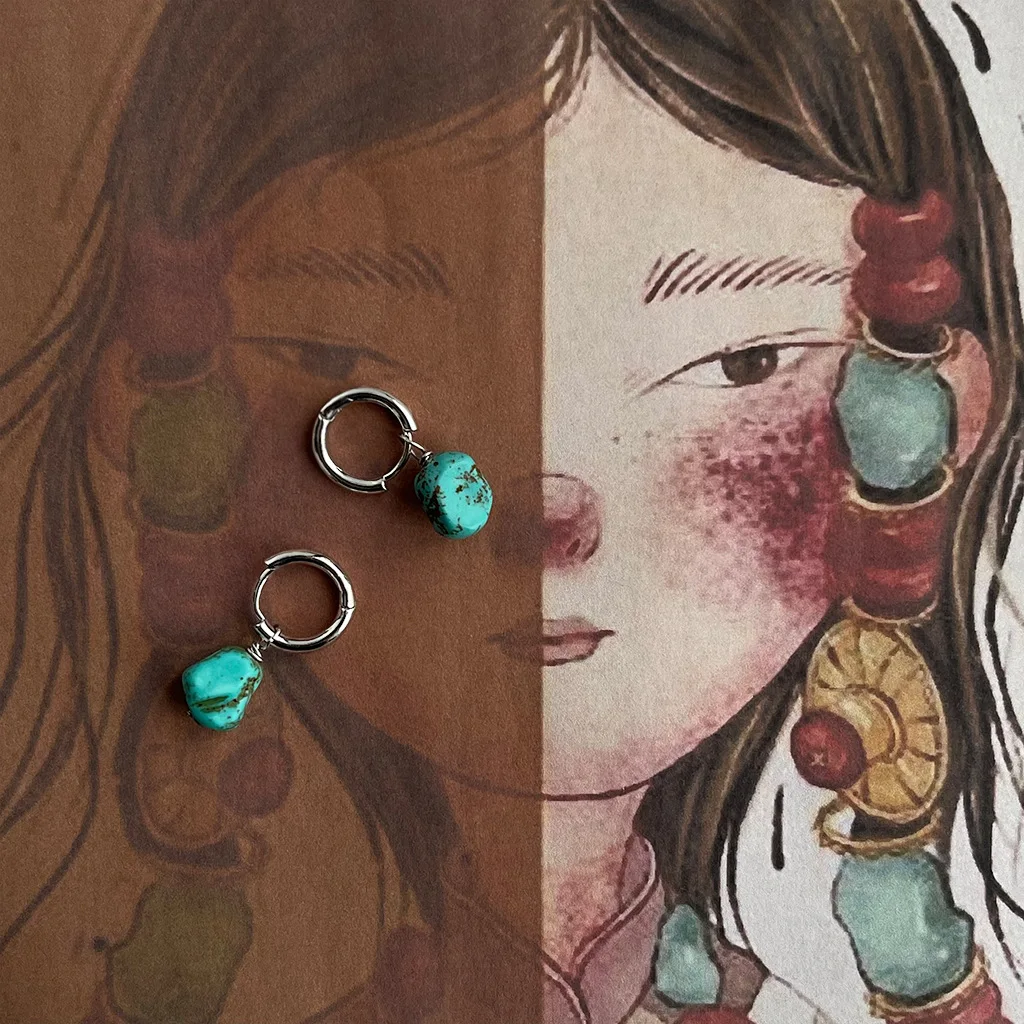 Sense of design Ethnic style Handmade synthetic turquoise literary and retro irregular special-shaped earrings
Sense of design Ethnic style Handmade synthetic turquoise literary and retro irregular special-shaped earrings