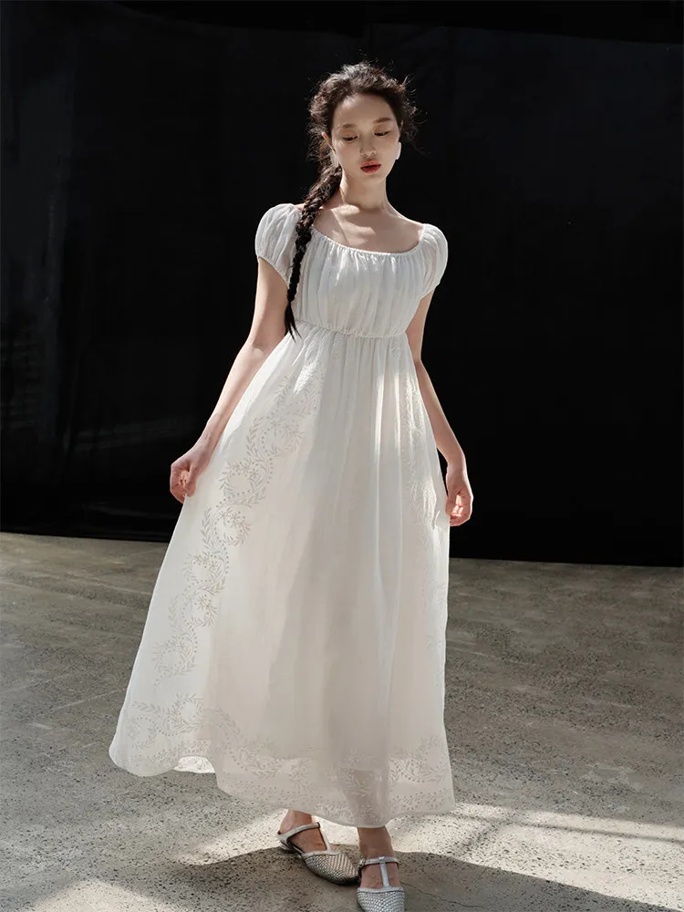 73-96cmBust Summer White 100%Ramie Maxi Dresses Women Vintage ElegantSlim Luxury Embroidery High Waist Palace-Style Empire Dress
73-96cmBust Summer White 100%Ramie Maxi Dresses Women Vintage ElegantSlim Luxury Embroidery High Waist Palace-Style Empire Dress