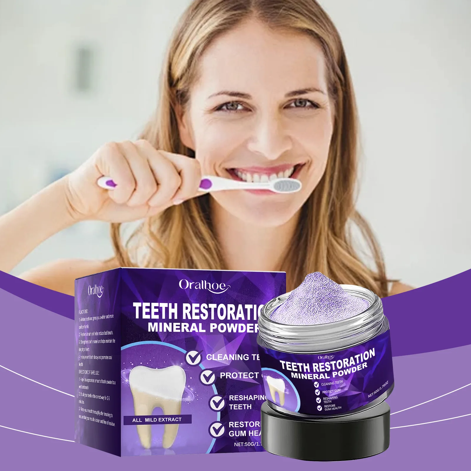 Hydroxyapatite Teeth Whitening Powder Remove Stain Calculus Bad Breath Repair Enamel Sensitive Tooth Mint Gum Care Purple Powder 
Hydroxyapatite Teeth Whitening Powder Remove Stain Calculus Bad Breath Repair Enamel Sensitive Tooth Mint Gum Care Purple Powder