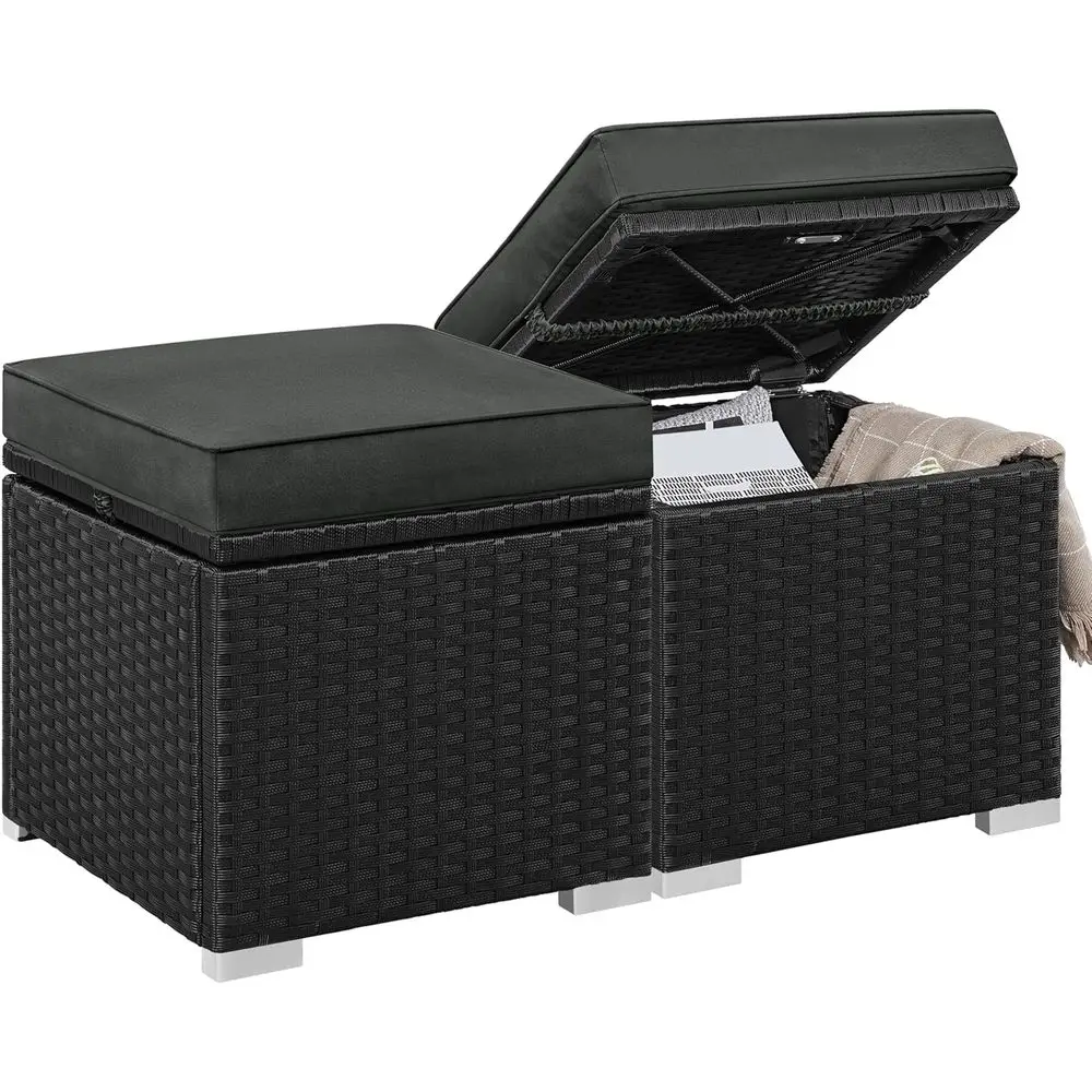 Wicker Ottomans, Set o 2 Patio PE Rattan Side Tables with Hidden Storage & Removable Cushion, Outdoor/Indoor ootstools, Addition
Wicker Ottomans, Set o 2 Patio PE Rattan Side Tables with Hidden Storage & Removable Cushion, Outdoor/Indoor ootstools, Addition