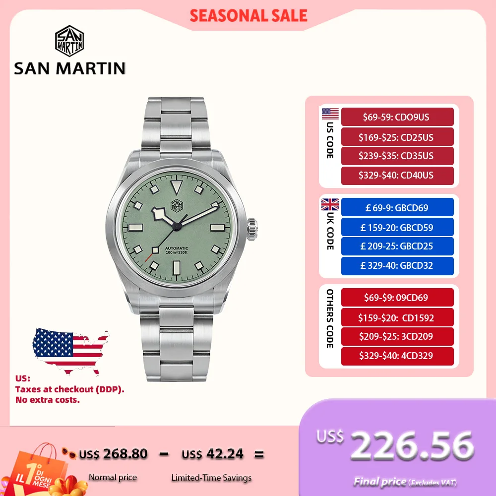 San Martin 38mm Explore Watch For Men NH35 Mechanical Automatic Sport Wristwatch New BGW-9 Bracelet 100M Waterproof SN0107-3/4
San Martin 38mm Explore Watch For Men NH35 Mechanical Automatic Sport Wristwatch New BGW-9 Bracelet 100M Waterproof SN0107-3/4