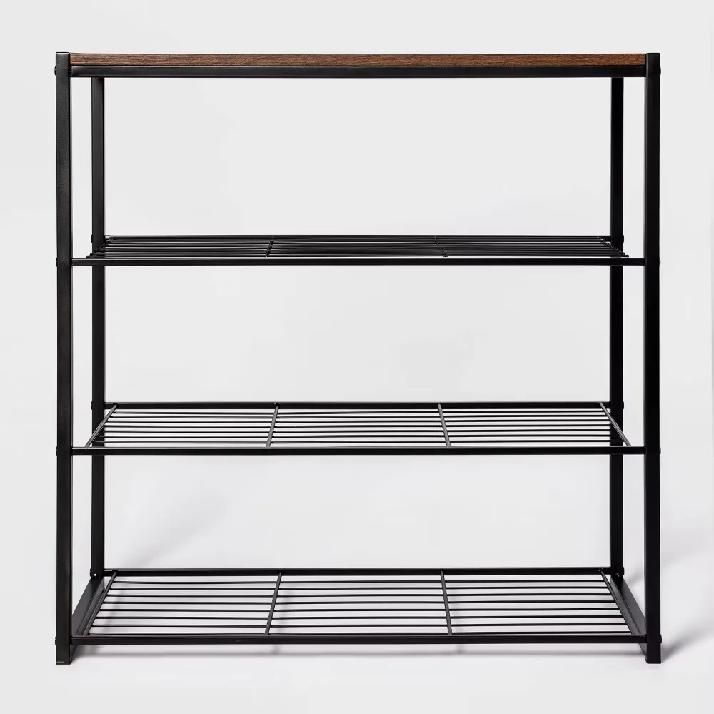 4 Tier Shoe Rack Black Metal with Walnut Wood Modern Space Saving Entryway Organizer for Home Closet Storage Utility Furniture
4 Tier Shoe Rack Black Metal with Walnut Wood Modern Space Saving Entryway Organizer for Home Closet Storage Utility Furniture