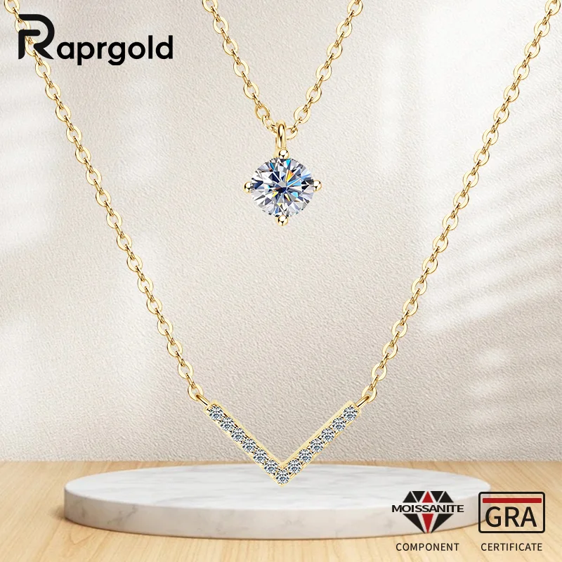 RAPRGOLD Certified Moissanite V-shape Pendant Double Necklaces Chains for Women S925 Sterling Silver Fine Jewelry Gifts Collares
RAPRGOLD Certified Moissanite V-shape Pendant Double Necklaces Chains for Women S925 Sterling Silver Fine Jewelry Gifts Collares