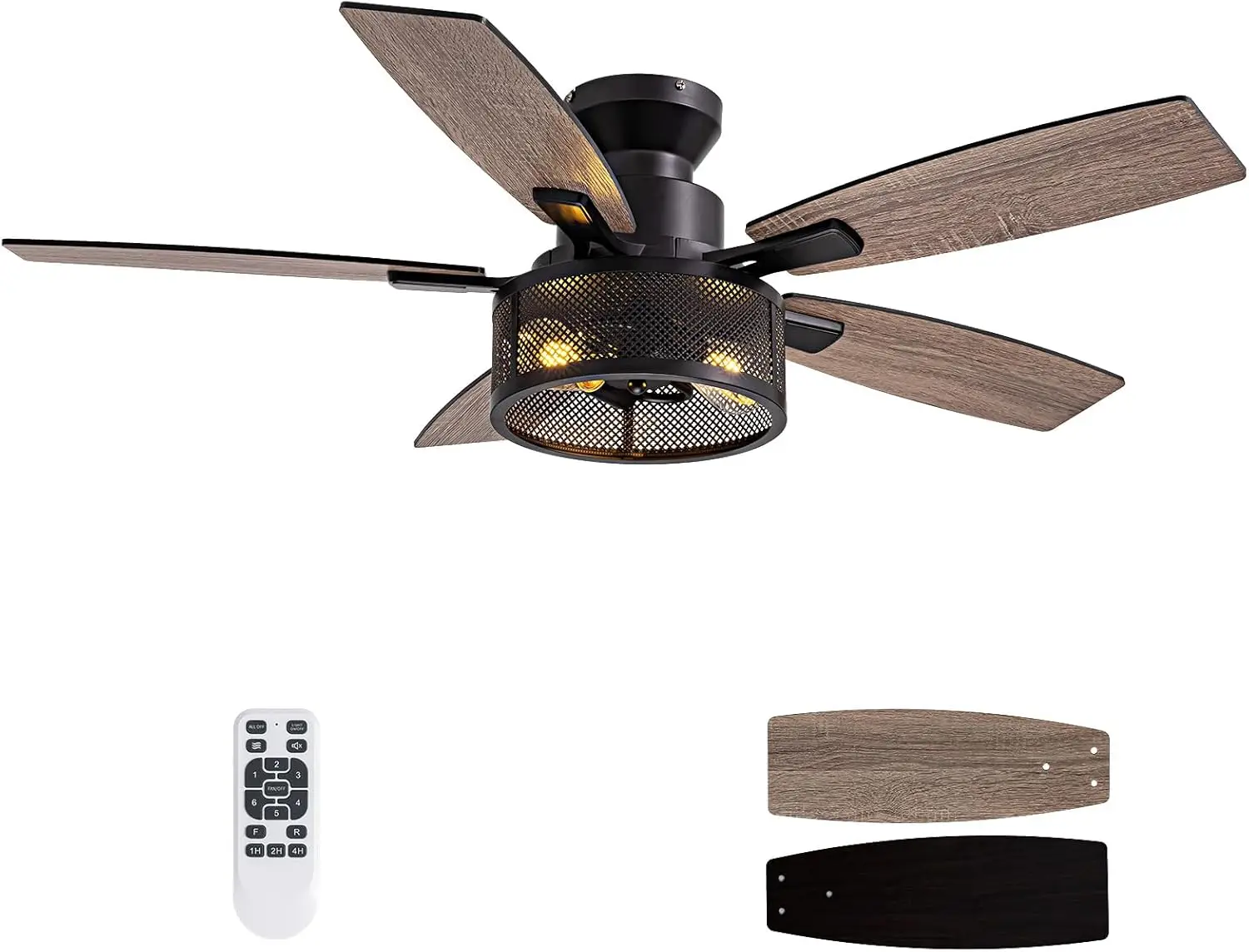 Indoor Outdoor Black Caged Ceiling Fan with Integrated LED Light and Remote Control, Low Profile Farmhouse Flush Mount Fan for Bedroom, Living Room, Patio
Indoor Outdoor Black Caged Ceiling Fan with Integrated LED Light and Remote Control, Low Profile Farmhouse Flush Mount Fan for Bedroom, Living Room, Patio