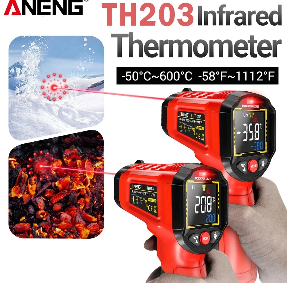 -50°C~600°C Digital Infrared Thermometer Laser Gun ANENG TH203 VA Reverse Low Pyrometer Tester Industrial Household Temperature
-50°C~600°C Digital Infrared Thermometer Laser Gun ANENG TH203 VA Reverse Low Pyrometer Tester Industrial Household Temperature