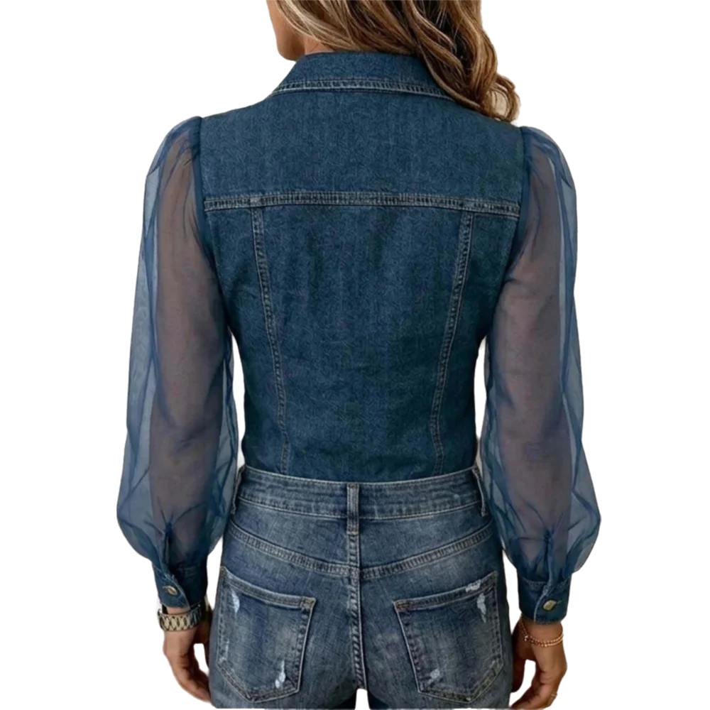 Fashion Mesh Denim Blouse Casual V-Neck Long Sleeve Top Loose Fit Lapel Collar Top Women
Fashion Mesh Denim Blouse Casual V-Neck Long Sleeve Top Loose Fit Lapel Collar Top Women