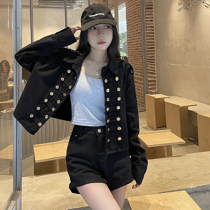 Denim Jacket Women's Retro Short Tops Solid Color Long Sleeves Multiple Buckle Turndown Collar Casual Autumn Cowboy Jackets Coat
Denim Jacket Women's Retro Short Tops Solid Color Long Sleeves Multiple Buckle Turndown Collar Casual Autumn Cowboy Jackets Coat