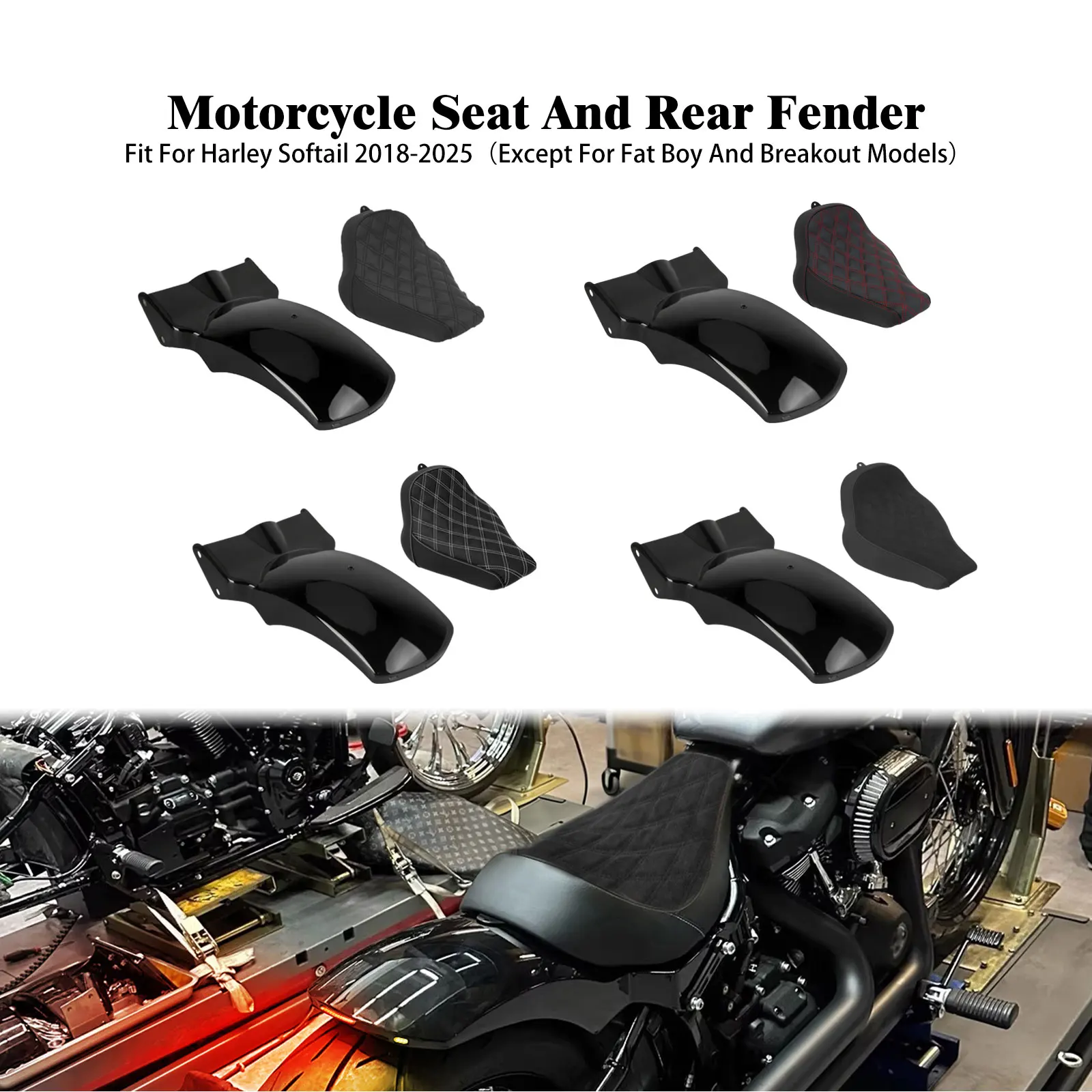 Rear Fender Cover + Driver Solo Seat Set Motorcycle Mudguard For Harley Softail Low Rider Street Fat Bob Heritage Deluxe 2018-25
Rear Fender Cover + Driver Solo Seat Set Motorcycle Mudguard For Harley Softail Low Rider Street Fat Bob Heritage Deluxe 2018-25