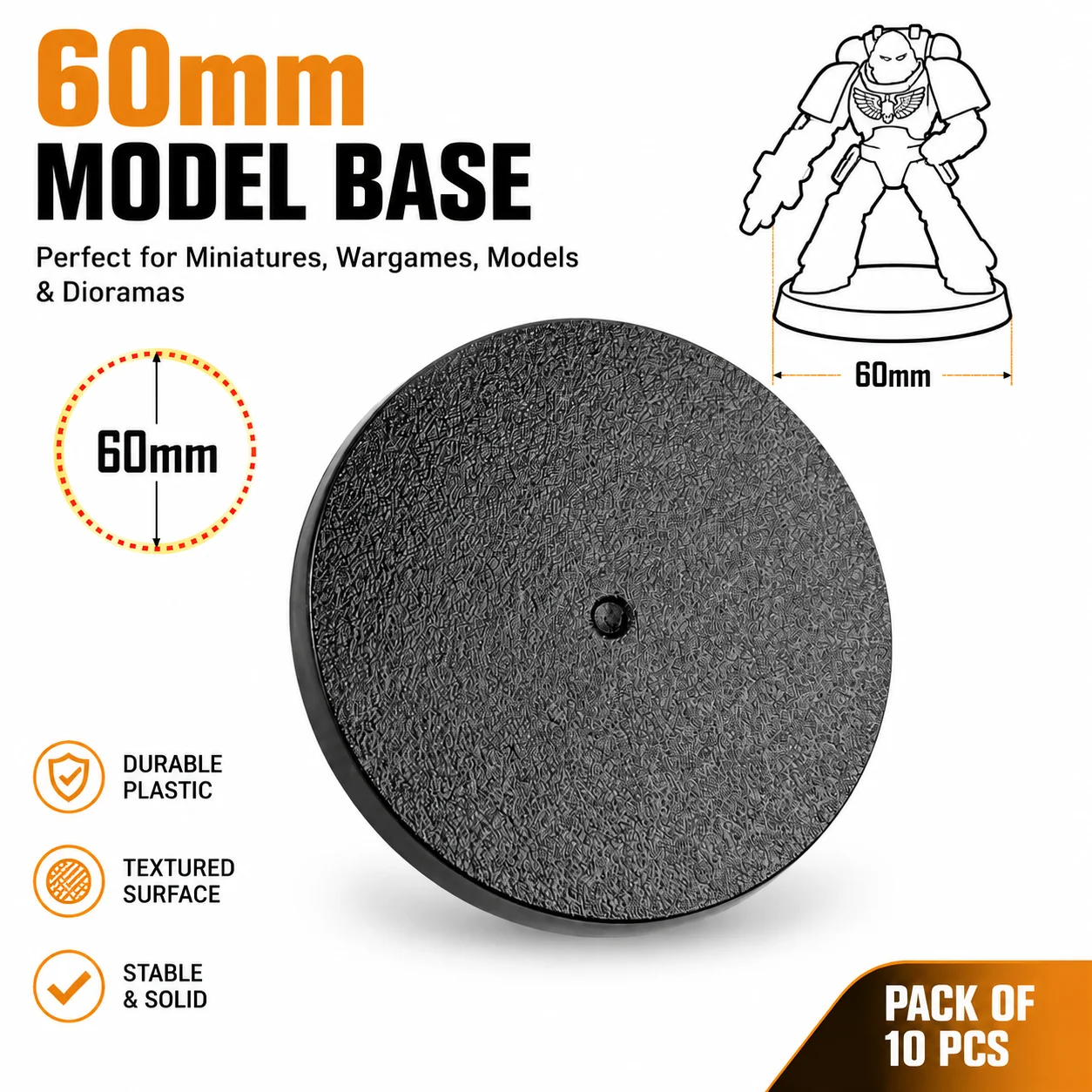 Pack of 10 Wargame 60mm Round Bases Plastic Round Bases
Pack of 10 Wargame 60mm Round Bases Plastic Round Bases
