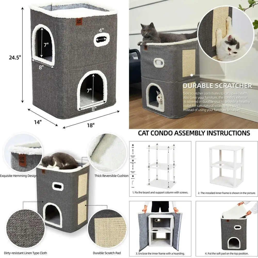 2-этажная кровать для кошачьего дома или комнатной кошки, покрытые кровати и предметы интерьера с царапинами и пещерой Hideaway, Cute Ern Condo или Multi Small
2-этажная кровать для кошачьего дома или комнатной кошки, покрытые кровати и предметы интерьера с царапинами и пещерой Hideaway, Cute Ern Condo или Multi Small