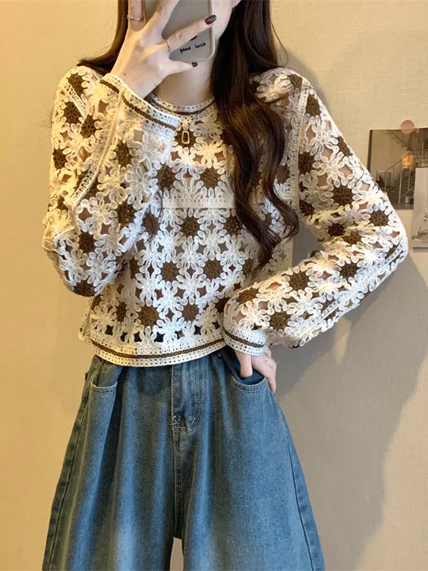 Green Knitted Hollow out Crochet Flower Women's Top Fashionable Spring Outerwear Shoulder Length Korean Style Long Sleeve
Green Knitted Hollow out Crochet Flower Women's Top Fashionable Spring Outerwear Shoulder Length Korean Style Long Sleeve
