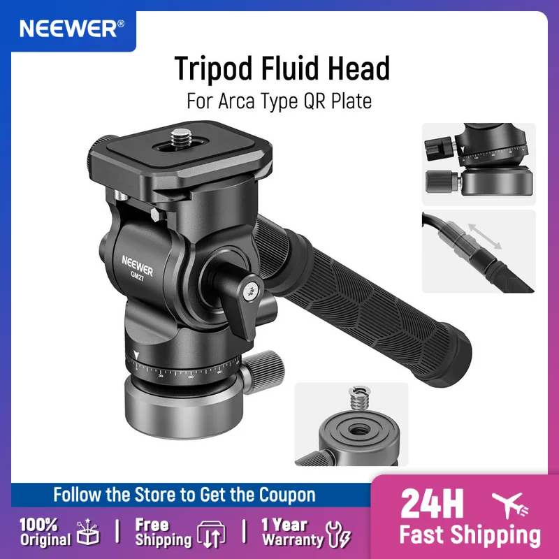 NEEWER Tripod Fluid Head with +/-10° Leveling Base(37mm Dia) Metal Pan Tilt Head with Arca Type QR Plate Telescopic Handle
NEEWER Tripod Fluid Head with +/-10° Leveling Base(37mm Dia) Metal Pan Tilt Head with Arca Type QR Plate Telescopic Handle