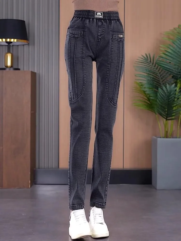 Женские джинсы-мом с высокой талией, эластичные, повседневные, свободного кроя, джинсовые брюки в стиле Харлан, модные, больших размеров, для весны и осени
Женские джинсы-мом с высокой талией, эластичные, повседневные, свободного кроя, джинсовые брюки в стиле Харлан, модные, больших размеров, для весны и осени