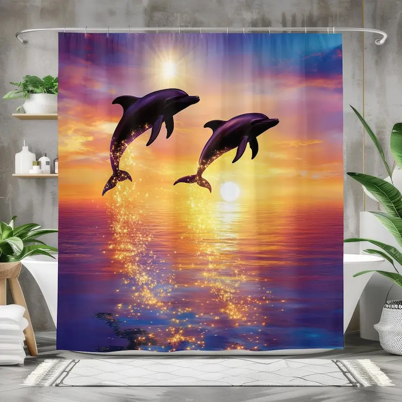 Dolphin Shower Curtain Waterproof Fabric Bath Curtain, Ocean Bathroom Decor with Sunset and Sparkles, Purple, Orange, Blue
Dolphin Shower Curtain Waterproof Fabric Bath Curtain, Ocean Bathroom Decor with Sunset and Sparkles, Purple, Orange, Blue