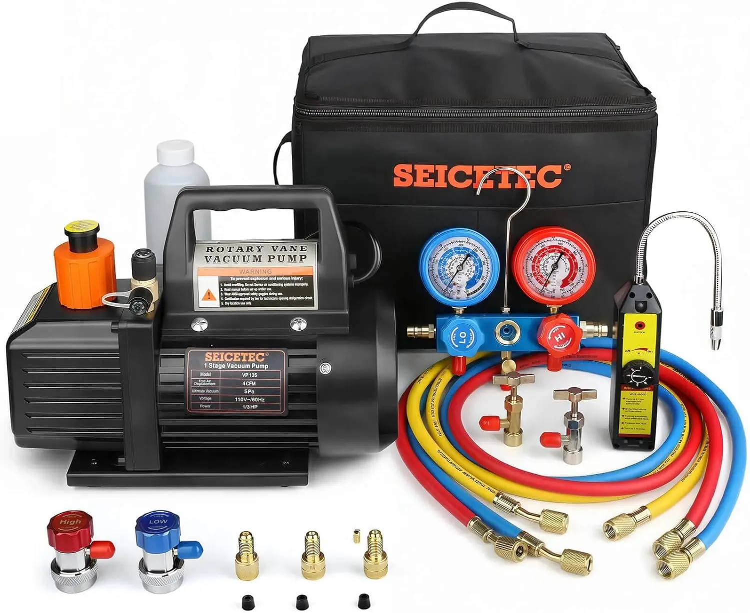 4 CFM HVAC Vacuum Pump Kit with AC Manifold Gauge Set and Leak Detector, 1/3 HP Single Stage Refrigerant Recharge Kit for Auto A
4 CFM HVAC Vacuum Pump Kit with AC Manifold Gauge Set and Leak Detector, 1/3 HP Single Stage Refrigerant Recharge Kit for Auto A