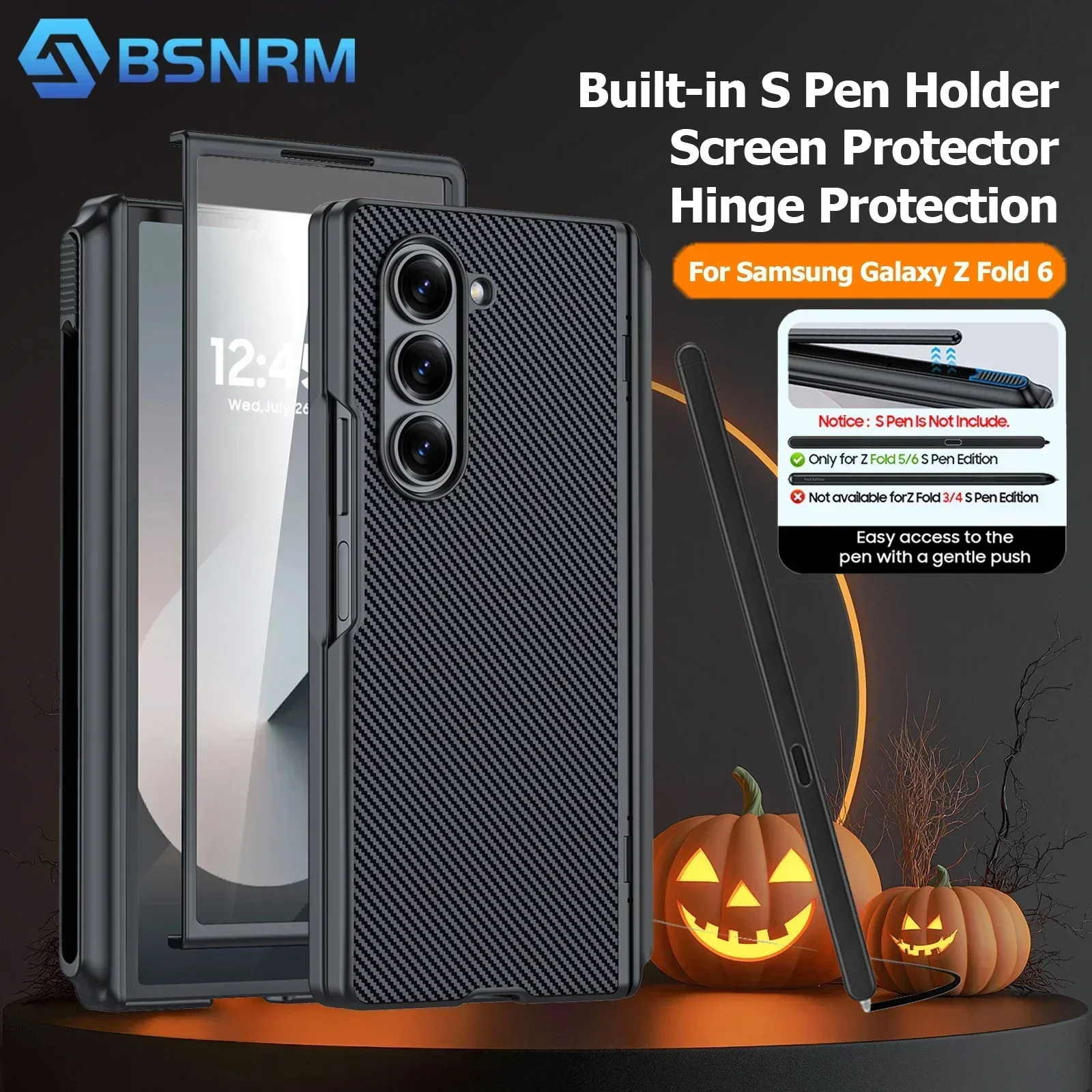 Подарки на Хэллоуин, с держателем для ручек S, защитой шарниров, матовой матовой кожей и противоударный ПК для Galaxy Z Fold 6, чехол из углеродного волокна
Подарки на Хэллоуин, с держателем для ручек S, защитой шарниров, матовой матовой кожей и противоударный ПК для Galaxy Z Fold 6, чехол из углеродного волокна