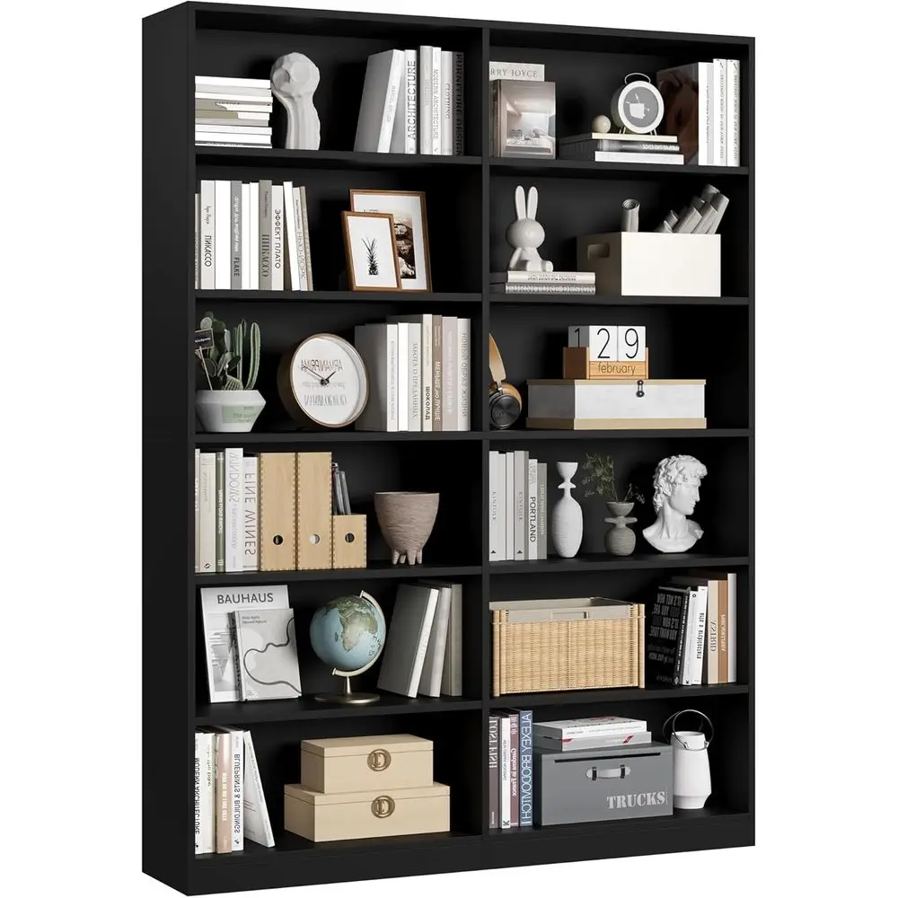 6-Tier Double Wide Bookshelf, Freestanding Display Storage, Tall Bookcases for Home Decor, Bedroom, Living Room, Office, Black
6-Tier Double Wide Bookshelf, Freestanding Display Storage, Tall Bookcases for Home Decor, Bedroom, Living Room, Office, Black