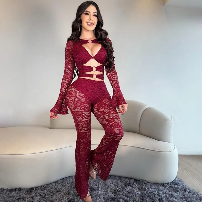 STYLISH LADY Metal Buckle Cut Out Jumpsuits 2025 Autumn Women Flare Sleeve O Neck Bodycon Patchwork Sexy Club Party Lace Overall
STYLISH LADY Metal Buckle Cut Out Jumpsuits 2025 Autumn Women Flare Sleeve O Neck Bodycon Patchwork Sexy Club Party Lace Overall