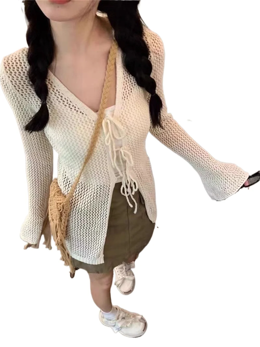 Womens Korean Fashion Lady Summer Tie Front Open Knit Cardigan Women Long Sleeve Sweater Beach Cover-up Ladies Clothes
Womens Korean Fashion Lady Summer Tie Front Open Knit Cardigan Women Long Sleeve Sweater Beach Cover-up Ladies Clothes