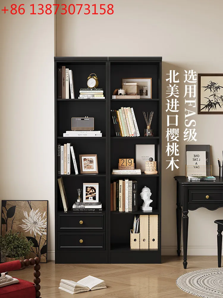 French retro all-solid wood bookcase combination home living room black storage cabinet small apartment simple modern display
French retro all-solid wood bookcase combination home living room black storage cabinet small apartment simple modern display