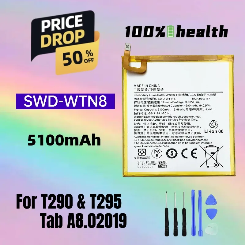SWD-WTN8 5100mAh High-Capacity Tablet Battery for Samsung Tab A8.0 2019 / T290 / T295 Model Tablets Lithium Battery
SWD-WTN8 5100mAh High-Capacity Tablet Battery for Samsung Tab A8.0 2019 / T290 / T295 Model Tablets Lithium Battery