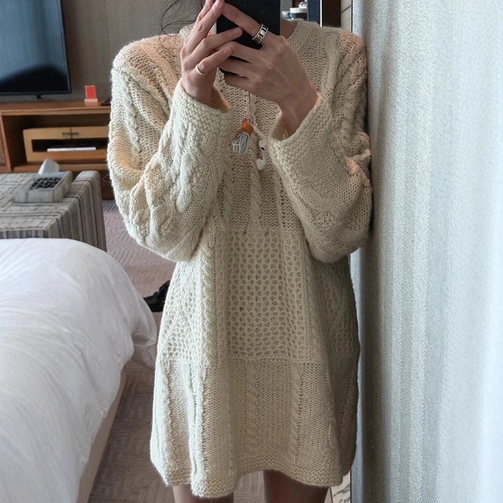 Dearest H25 Autumn Pure Color Splicing Knitted Sweater Women's Mid-Length Overhead round Neck Pullover Warm Thermal Wool Blend
Dearest H25 Autumn Pure Color Splicing Knitted Sweater Women's Mid-Length Overhead round Neck Pullover Warm Thermal Wool Blend