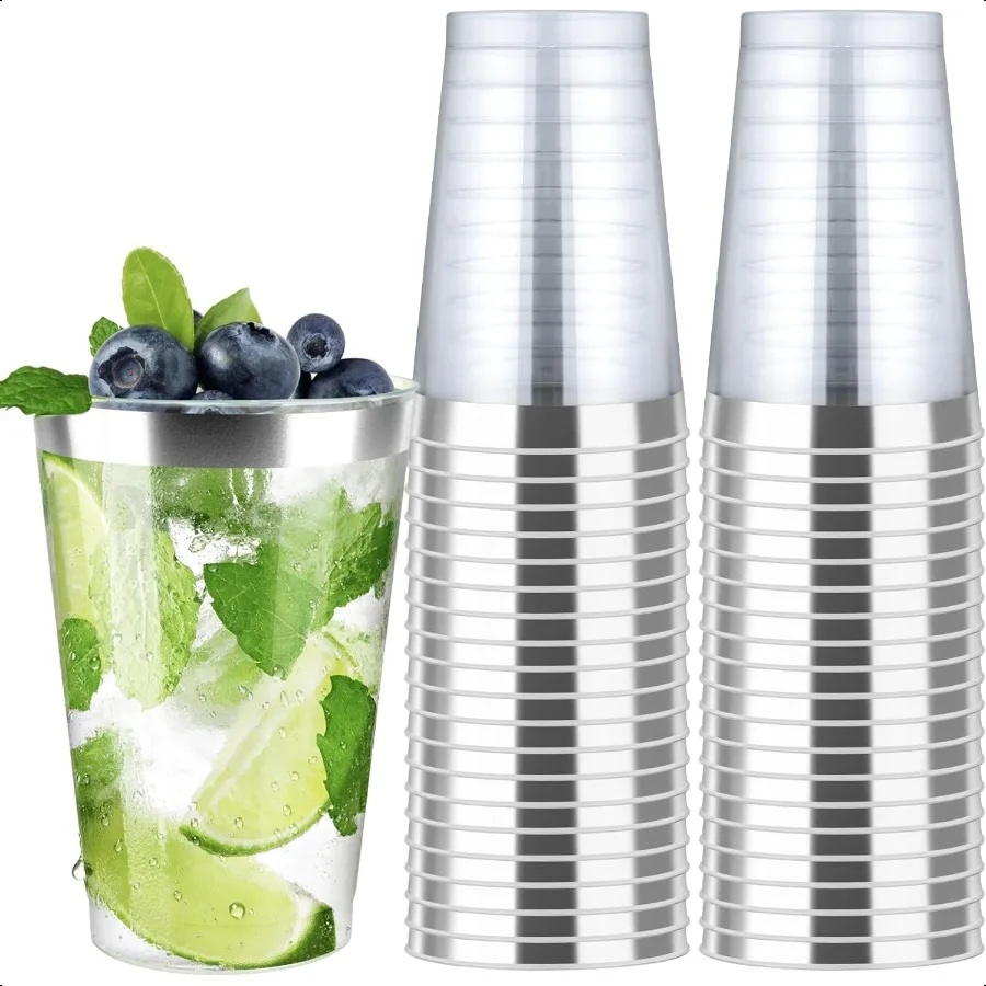 [200 Pack 12oz Clear Plastic Cups with Sier Rimmed Sturdy Food Safe Wine Glasses Party Cups Wedding Cups Drinking Cups for Wi
[200 Pack 12oz Clear Plastic Cups with Sier Rimmed Sturdy Food Safe Wine Glasses Party Cups Wedding Cups Drinking Cups for Wi