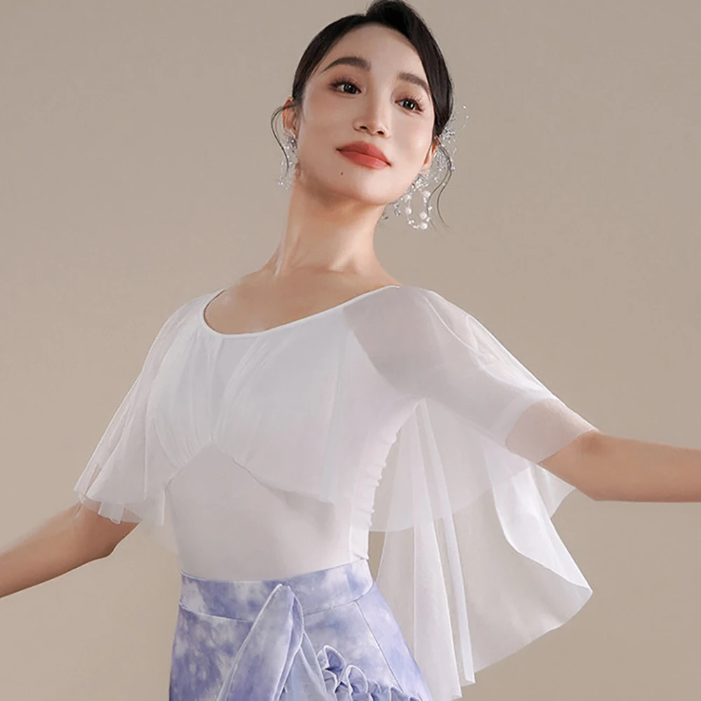 Short-Sleeved Women's Dance Top Gray Waltz Summer Ballroom Round Neck White Ballroom Practice Gauze Purple Jumpsuit
Short-Sleeved Women's Dance Top Gray Waltz Summer Ballroom Round Neck White Ballroom Practice Gauze Purple Jumpsuit