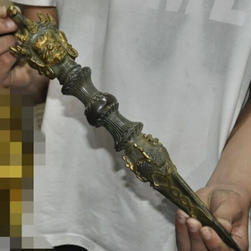13" Old Tibet Buddhism temple bronze horse head Vajra Phurpa statue
13" Old Tibet Buddhism temple bronze horse head Vajra Phurpa statue