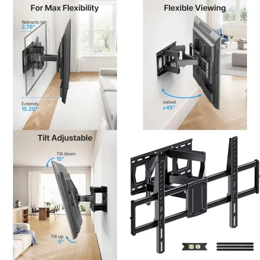 Full Motion TV Wall Mount for 37-85 Inch TVs Mounts Up to 132lbs, Fit 16" Wood Stud, Max VESA 600x400mm, Swivel and Tilt Articulating Wall Mount TV Bracket,Fit Most 55+ 65 70 75 inch TVs
Full Motion TV Wall Mount for 37-85 Inch TVs Mounts Up to 132lbs, Fit 16" Wood Stud, Max VESA 600x400mm, Swivel and Tilt Articulating Wall Mount TV Bracket,Fit Most 55+ 65 70 75 inch TVs