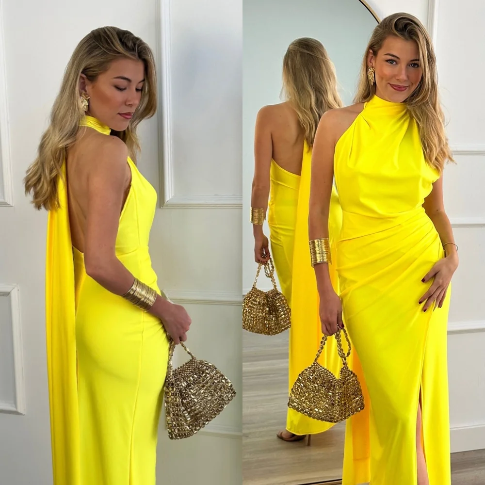 Customized Sparkly Yellow Jersey Evening Dress Elegant Halter Sleeveless Homecoming Dresses Luxury Special Occasion Gowns
Customized Sparkly Yellow Jersey Evening Dress Elegant Halter Sleeveless Homecoming Dresses Luxury Special Occasion Gowns