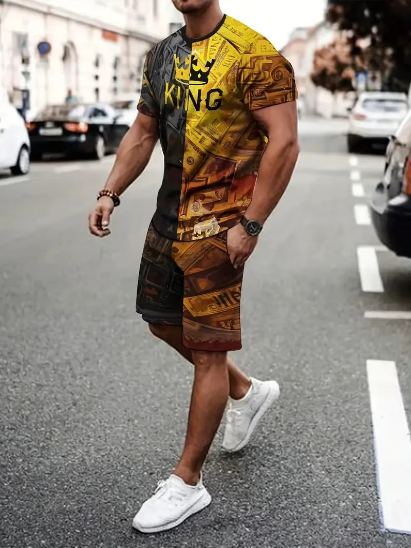 New Summer Leisure Sports Running Men's Short Sleeve Set Oversized Refreshing Y2K Style Tops 3D King Pattern Print Fashion Set
New Summer Leisure Sports Running Men's Short Sleeve Set Oversized Refreshing Y2K Style Tops 3D King Pattern Print Fashion Set