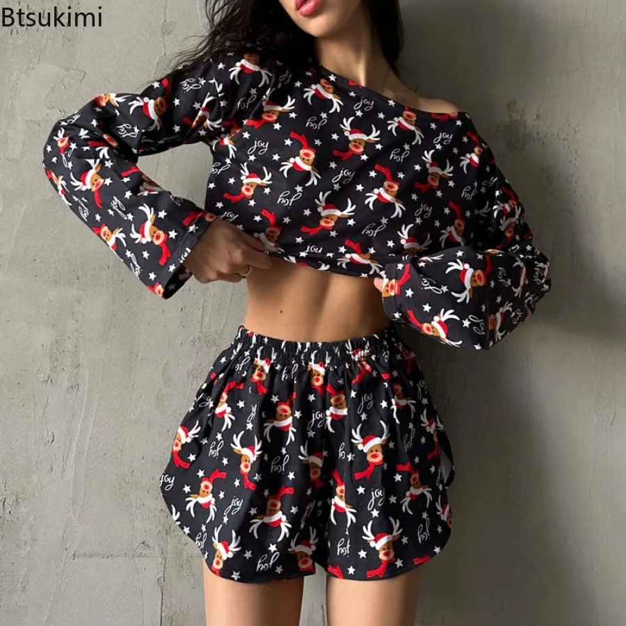 2025 Women's Loose Casual Printted Pajama Sets Christmas Reindeer Print Long Sleeve Top and Shorts Two-piece Set Female Outfits
2025 Women's Loose Casual Printted Pajama Sets Christmas Reindeer Print Long Sleeve Top and Shorts Two-piece Set Female Outfits