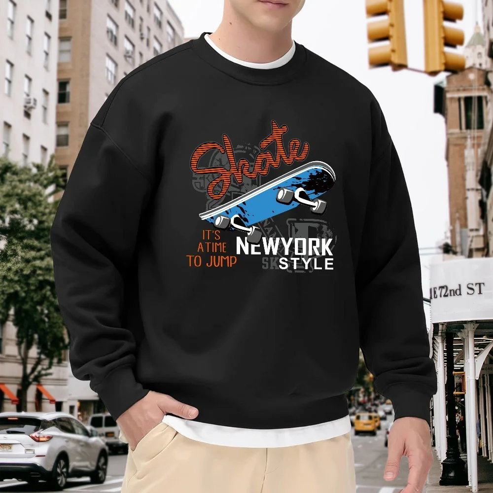 Men's Black Crew Neck Loose Sweatshirt with Skateboard Print, Street Style Top, Versatile for Everyday Casual Wear, Soft and Comfortable Trendy Item
Men's Black Crew Neck Loose Sweatshirt with Skateboard Print, Street Style Top, Versatile for Everyday Casual Wear, Soft and Comfortable Trendy Item