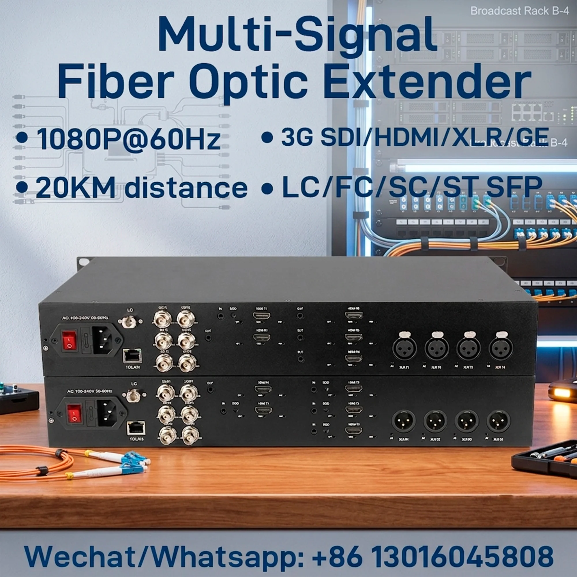 Multi-Signal Fiber Optic Extender, 1080p@60Hz HDMI + 3G-SDI Fiber Optic Extender with XLR Audio & Gigabit Ethernet, Rack Mount
Multi-Signal Fiber Optic Extender, 1080p@60Hz HDMI + 3G-SDI Fiber Optic Extender with XLR Audio & Gigabit Ethernet, Rack Mount