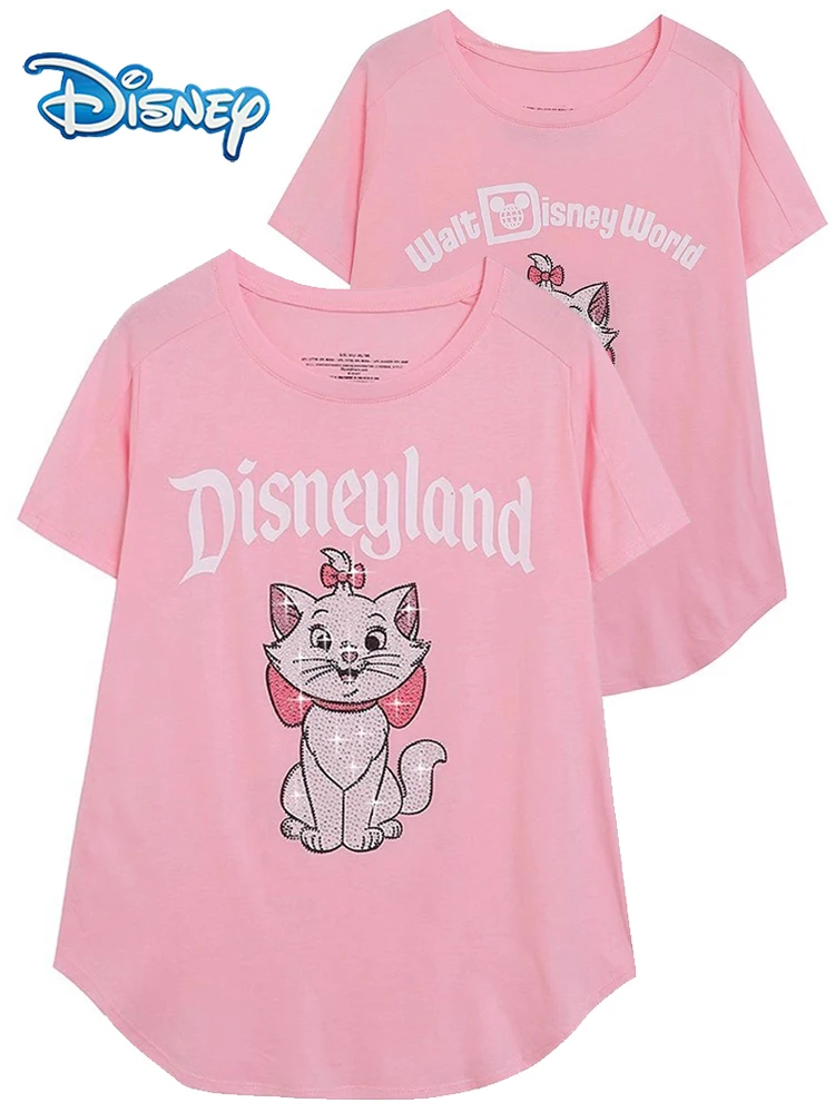 Disneyland Walt Disney World Marie Cat с мультяшным принтом и бриллиантами, розовая футболка, женский пуловер с короткими рукавами и круглым вырезом, женские топы
Disneyland Walt Disney World Marie Cat с мультяшным принтом и бриллиантами, розовая футболка, женский пуловер с короткими рукавами и круглым вырезом, женские топы