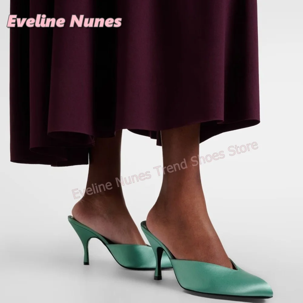 Women Mint Green Satin Elegant Sandals Pointed Toe V-Cut Slip On Mules Stiletto Summer Evening Party Office Fashion Footwear
Women Mint Green Satin Elegant Sandals Pointed Toe V-Cut Slip On Mules Stiletto Summer Evening Party Office Fashion Footwear