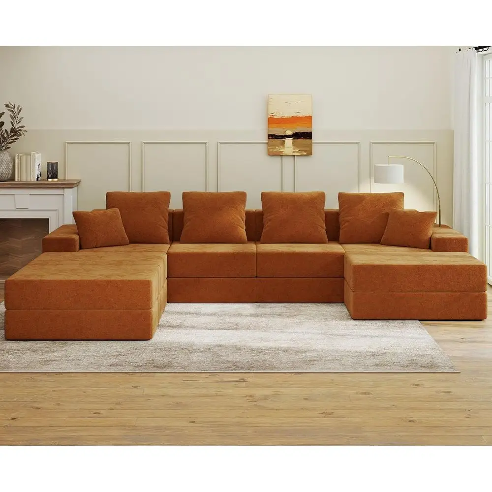 4-Seat U-Shaped Sectional Sofa with Reversible Chaise, Customizable Cloud-Inspired Design, Orange
4-Seat U-Shaped Sectional Sofa with Reversible Chaise, Customizable Cloud-Inspired Design, Orange