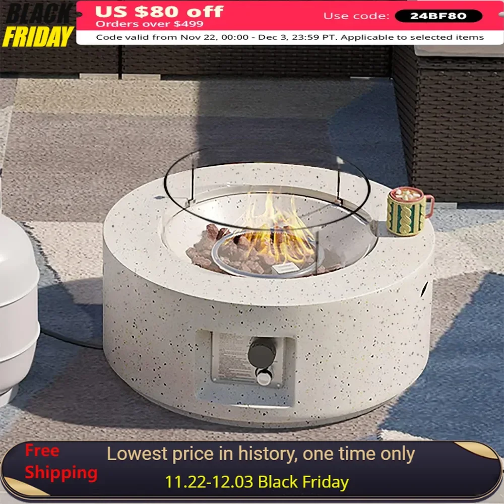 28 Inch Fire Pit Table with Glass Wind Guard, Waterproof Cover, Lava Rocks, Round Spotted Propane Gas Fire Pit Table
28 Inch Fire Pit Table with Glass Wind Guard, Waterproof Cover, Lava Rocks, Round Spotted Propane Gas Fire Pit Table