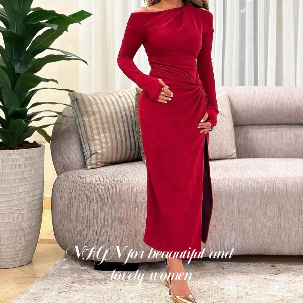 NFYN Red Elegant Prom Dress Satin Long Sleeves Prom Gown Side Split Mermaid Evening Dresses for Woman حزب فساتين Customized
NFYN Red Elegant Prom Dress Satin Long Sleeves Prom Gown Side Split Mermaid Evening Dresses for Woman حزب فساتين Customized