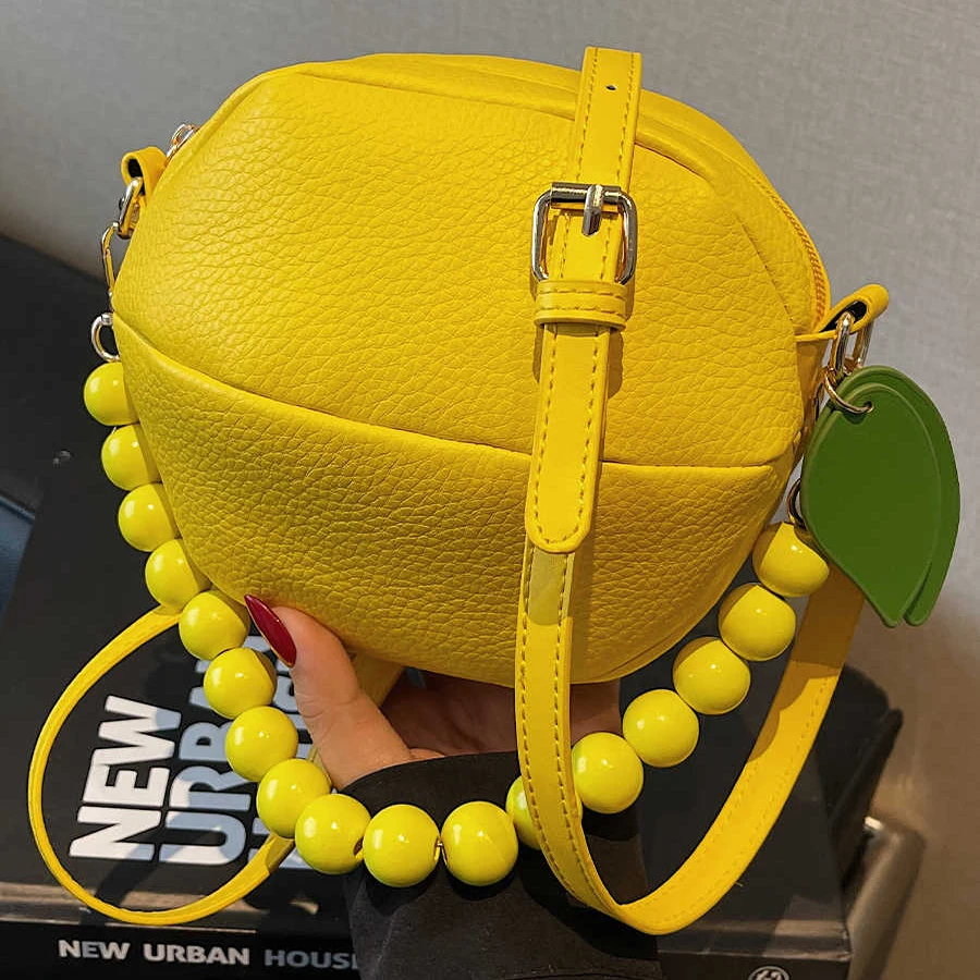 Summer Cute Small Round Bag For Girls Fashion Beading Decor Solid Color Crossbody Phone Bag 2025 New Yellow PU Leather Lemon Bag
Summer Cute Small Round Bag For Girls Fashion Beading Decor Solid Color Crossbody Phone Bag 2025 New Yellow PU Leather Lemon Bag