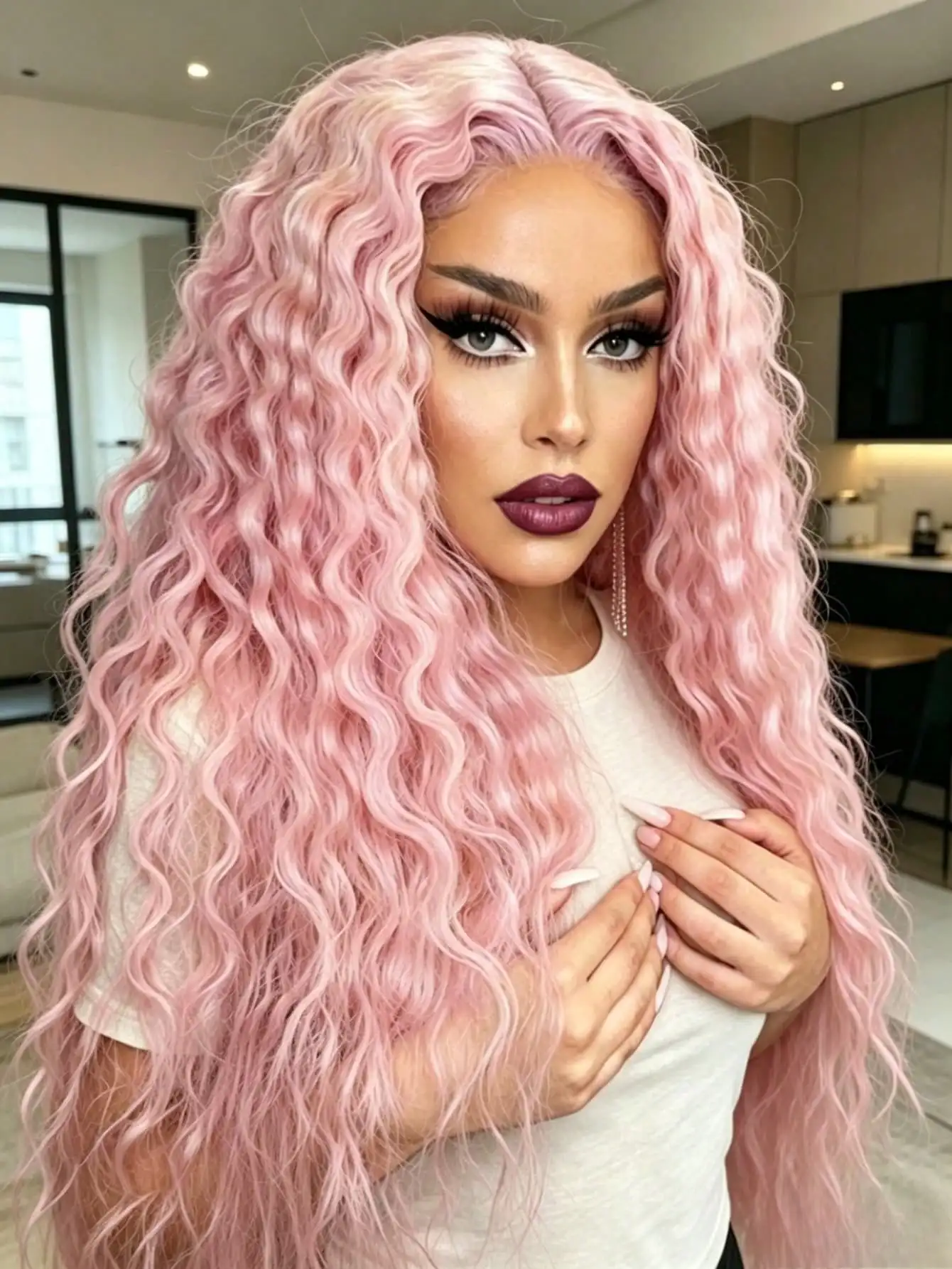 13x4 HD Transparent Deep Curly Lace Frontal Wigs Human Hair Pink Deep Wave Lace Front Wigs Human Hair Pre Plucked Bye Bye Knots 180 Density Glueless Wigs Human Hair with Baby Hair for Women
13x4 HD Transparent Deep Curly Lace Frontal Wigs Human Hair Pink Deep Wave Lace Front Wigs Human Hair Pre Plucked Bye Bye Knots 180 Density Glueless Wigs Human Hair with Baby Hair for Women