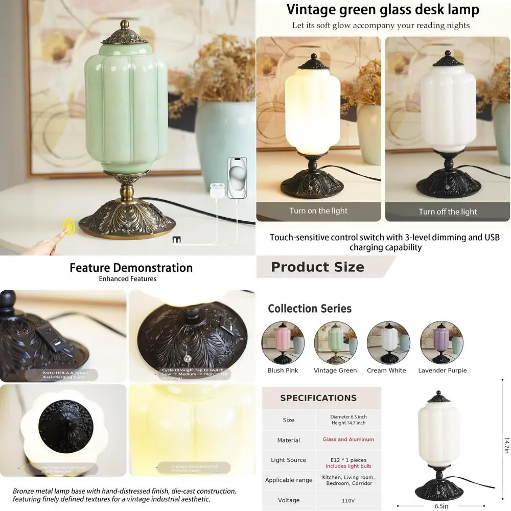 3-Way Dimmable Vintage White Milk Glass Desk Lamp with USB Charging Ports, Ideal for Bedroom and Living Room, 4W Bulb Included
3-Way Dimmable Vintage White Milk Glass Desk Lamp with USB Charging Ports, Ideal for Bedroom and Living Room, 4W Bulb Included