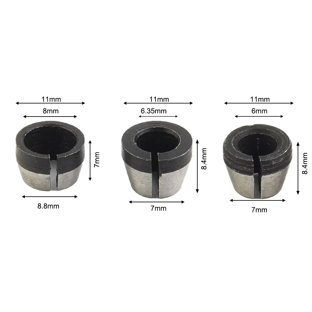 Power Tool Collet Chuck 3pcs 6mm 6.35mm 8mm Accessories Carbon Steel Collet Chuck Electric Router High Strength
Power Tool Collet Chuck 3pcs 6mm 6.35mm 8mm Accessories Carbon Steel Collet Chuck Electric Router High Strength
