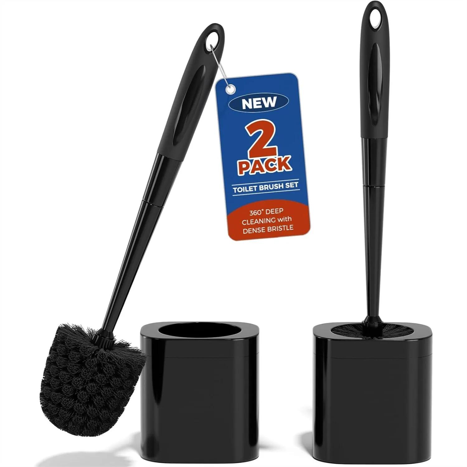 Toilet Brush 2 Pack with Holder Set, 360° Clean Silicone Handle Bathroom Accessories for Bowl Cleaning Black
Toilet Brush 2 Pack with Holder Set, 360° Clean Silicone Handle Bathroom Accessories for Bowl Cleaning Black