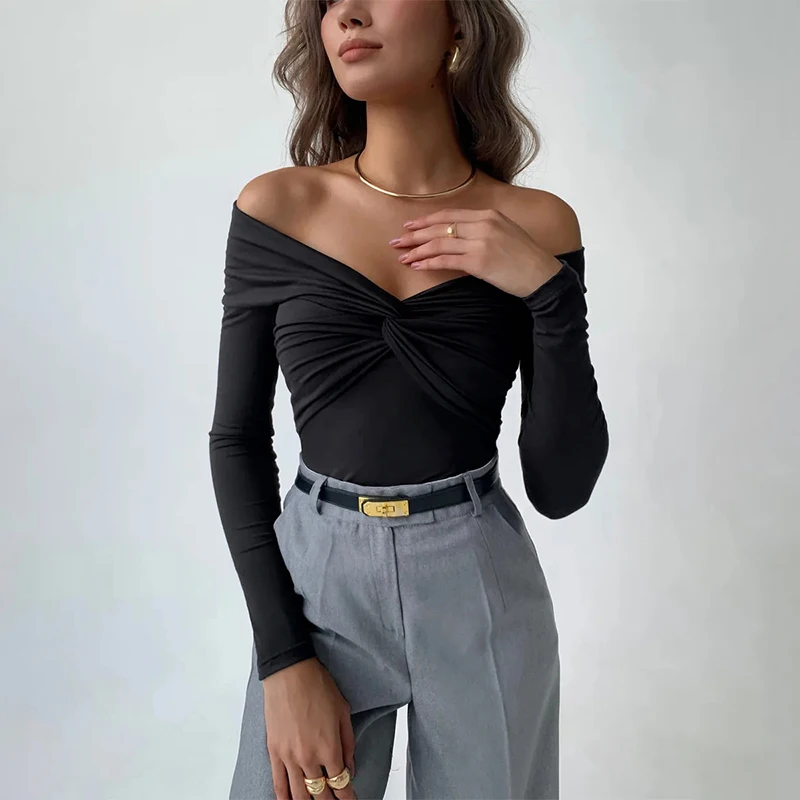 Cross Neck Long Sleeve Shirts For Women Sexy Off Shoulder Solid Slim Short Tops Club Casual Party Bodycon T-shirt Ladies
Cross Neck Long Sleeve Shirts For Women Sexy Off Shoulder Solid Slim Short Tops Club Casual Party Bodycon T-shirt Ladies