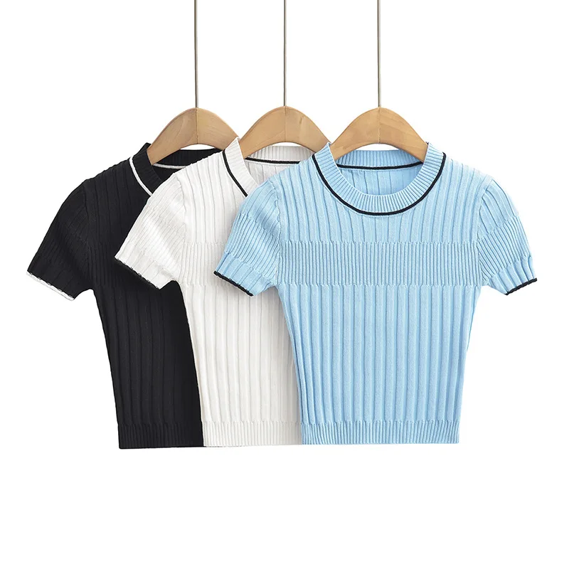 Color Matching Small Round Neck Knitted Short-sleeved T-shirt Women's 2026 Summer New Gentle Slim Short Top
Color Matching Small Round Neck Knitted Short-sleeved T-shirt Women's 2026 Summer New Gentle Slim Short Top
