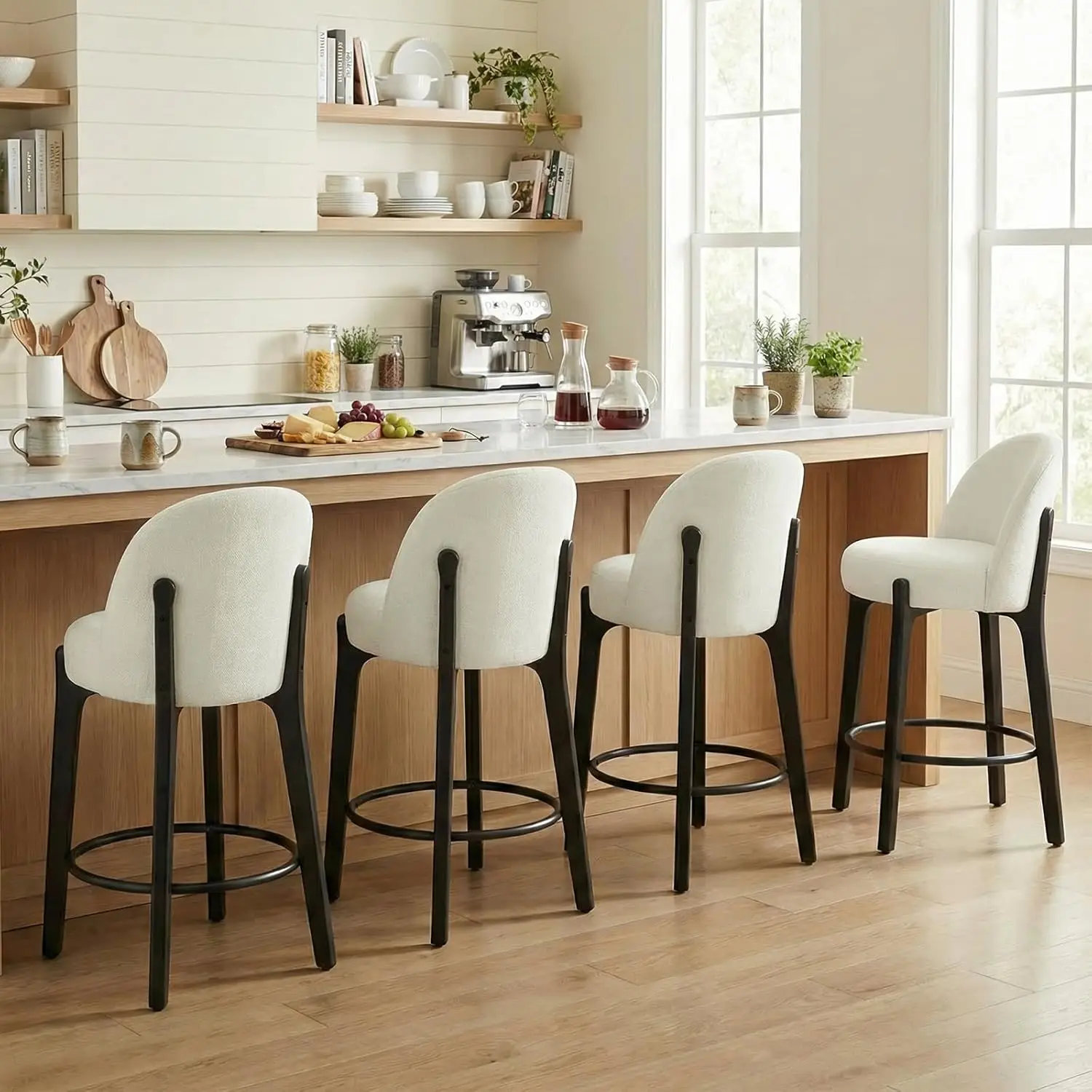 26in Counter Stools Set 4 Upholstered Black Wood Legs Footrest Mid Century Back Kitchen Island Beige,Customized
26in Counter Stools Set 4 Upholstered Black Wood Legs Footrest Mid Century Back Kitchen Island Beige,Customized